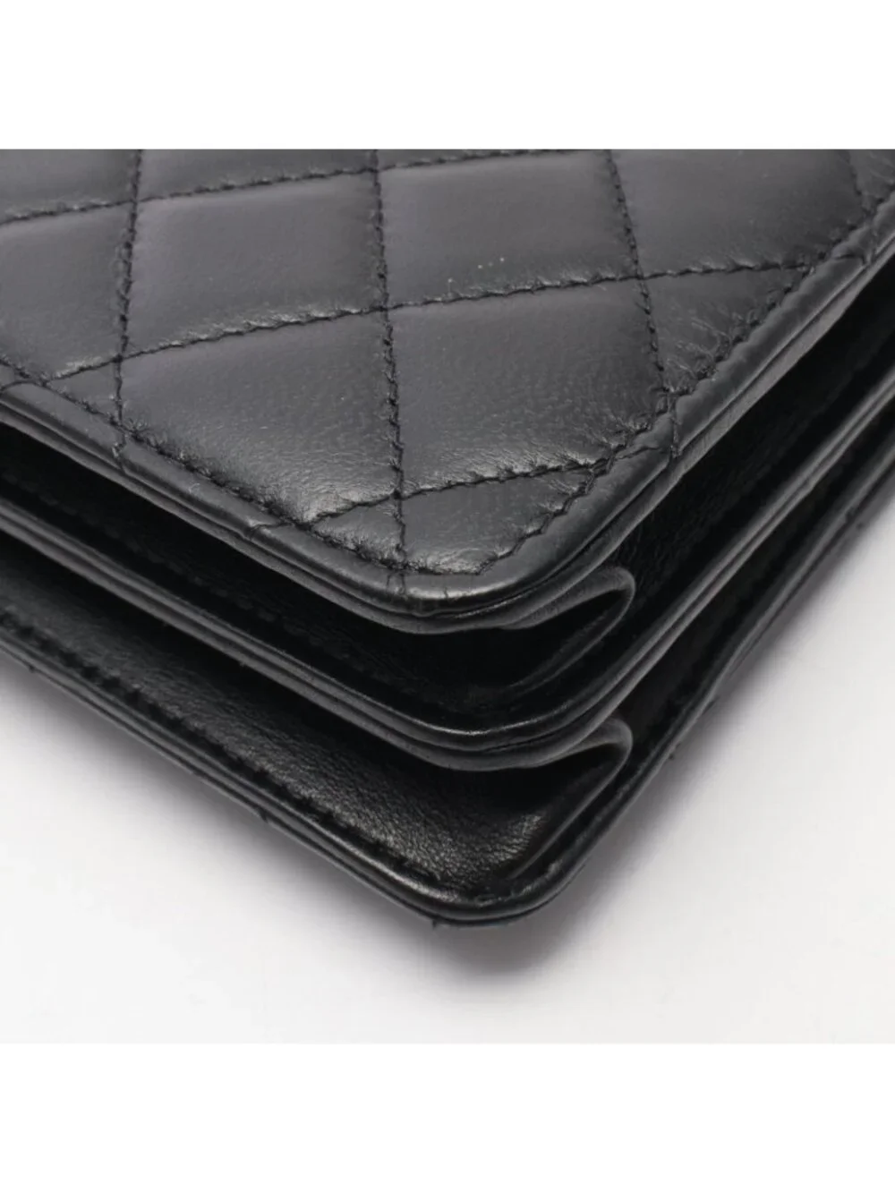 Chanel Shoulder Bag Quilted Chain Wallet Black Lambskin